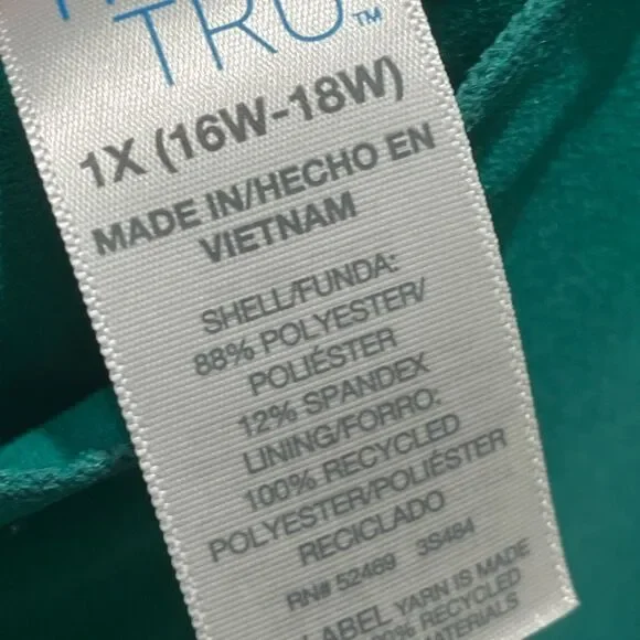 Time And Tru Green Strapless One-Piece Cut Out Ribbed Swimsuit, Size 1X 16W-18W - Picture 7 of 8